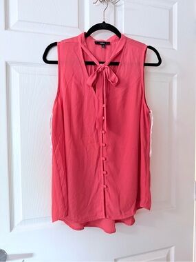 Lulu's Coral Pink Sleeveless Bow-Tie Button Front Blouse